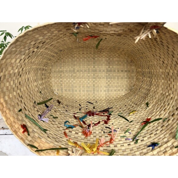 Vintage 1980’s Large Straw Raffia Floral Print Palm Beach Tote / Island / Cruise - Picture 9 of 11